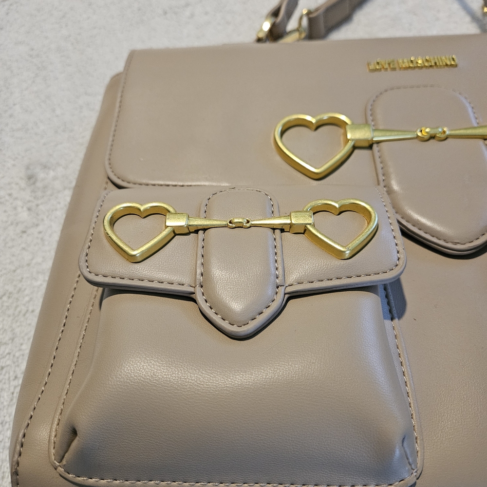 Love Moschino Heart-Bit Top Handle Bag Taupe Nude Leather Luxury Coquette Girl - Picture 3 of 14